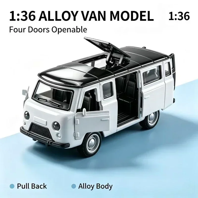 Alloy Car Model 1:36 Scale Delivery Van, Diecast Pull-Back Replica Vehicle, Four Openable Doors & Fine Details, Simulation Van,