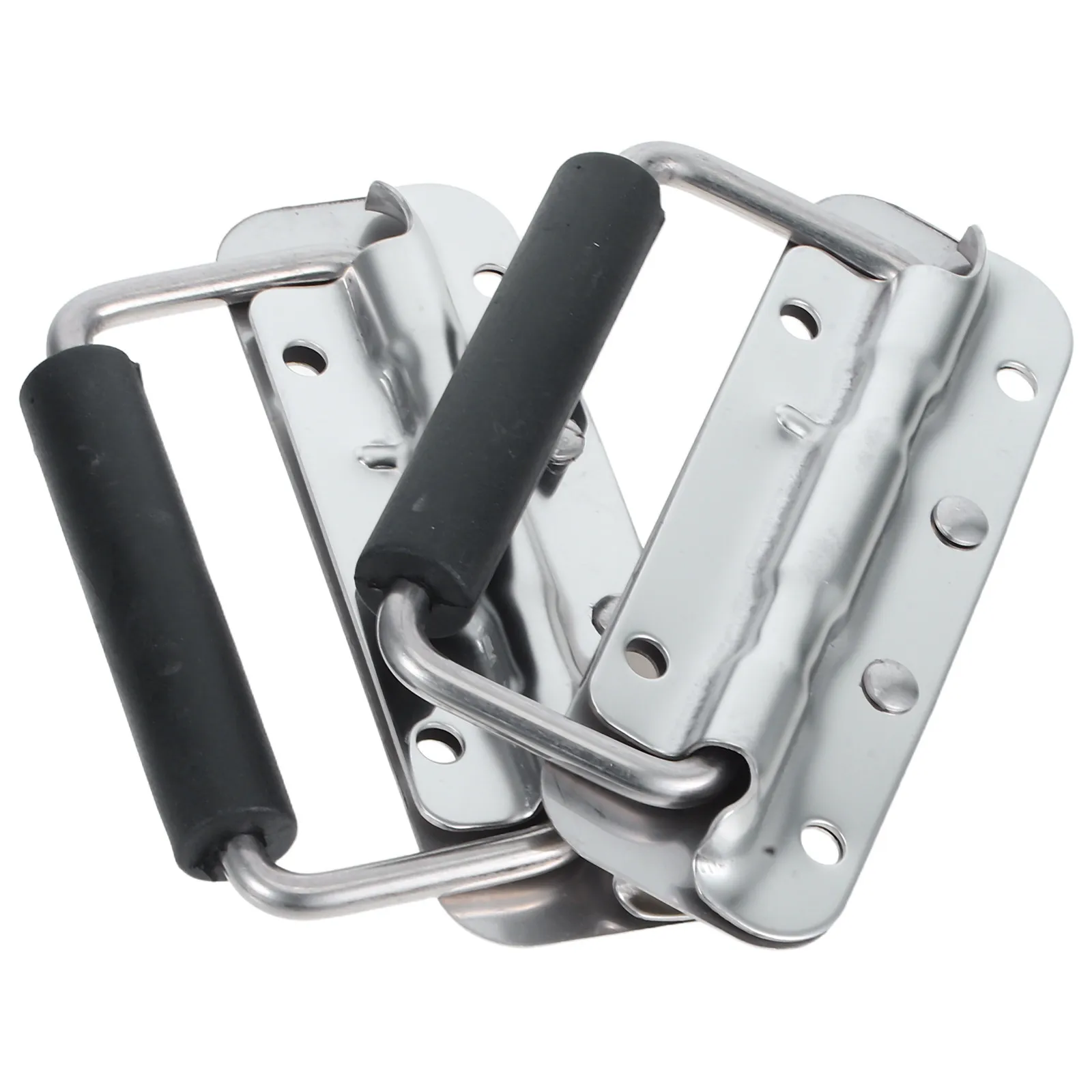 2Pcs Spring Loaded Folding Handle Durable Stainless Steel Non Slip Rubber Grip Heavy Duty Toolbox Chest Case Pull Handle