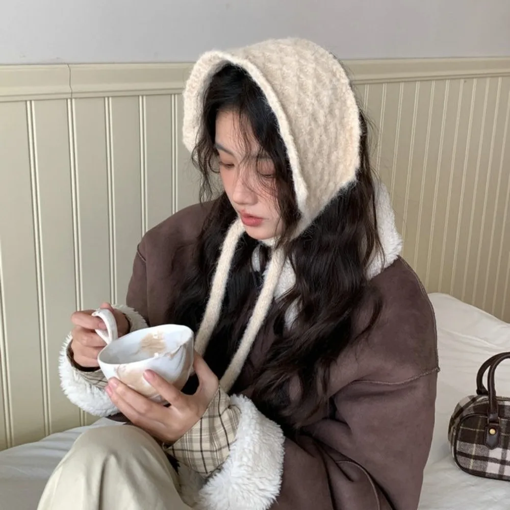 Versatile Ins Style Earmuff Solid Color Pineapple Pattern Ear Tips Warm Wool Bomber Hats Autumn Winter
