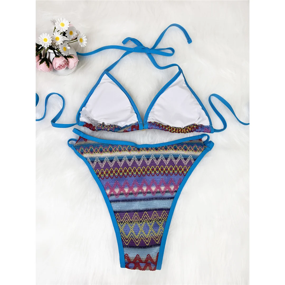 S - XL Bedruckter Neckholder-Bikini mit hohem Beinausschnitt, zweiteiliger Bikini-Set für Damen, Badeanzug, Badebekleidung, Badeanzug, Schwimmanzug V7307 – Detail 11