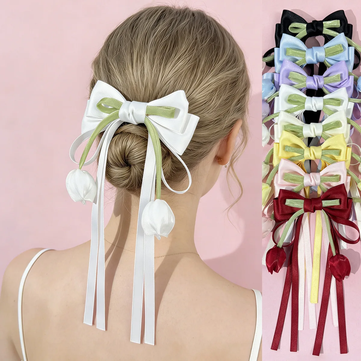 

8 Pcs Women's Hair Accessories, INS Fresh Style Bow Hair Clips, Sweet Girl Tulip Hair Clips, Versatile Streamers, Premium Sense