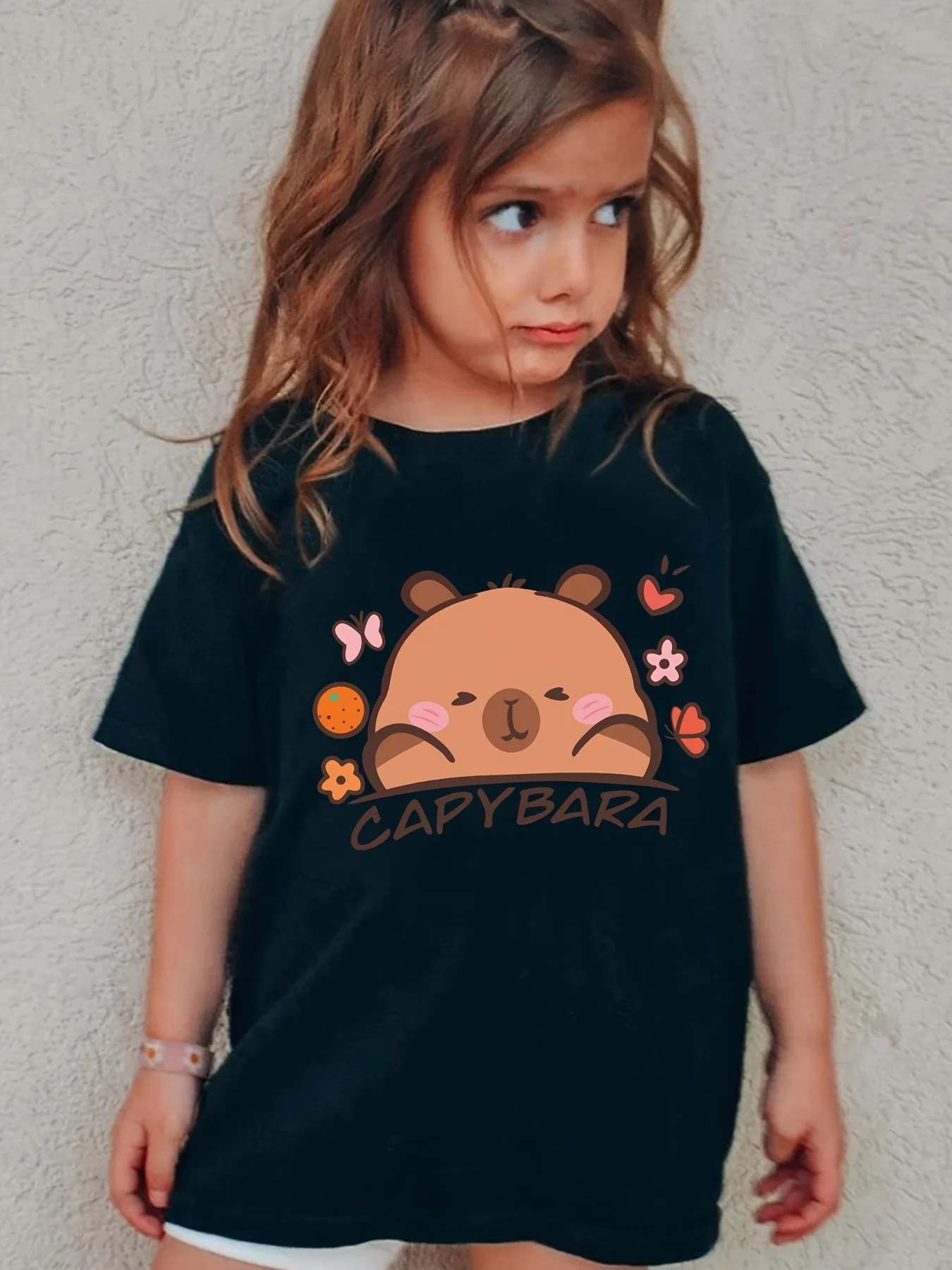 Lovely Capybara Flower Print Parent Child Cotton Short Sleeve Tees Animal Family Matching Tops For Parents Boys Girls ummer Wear