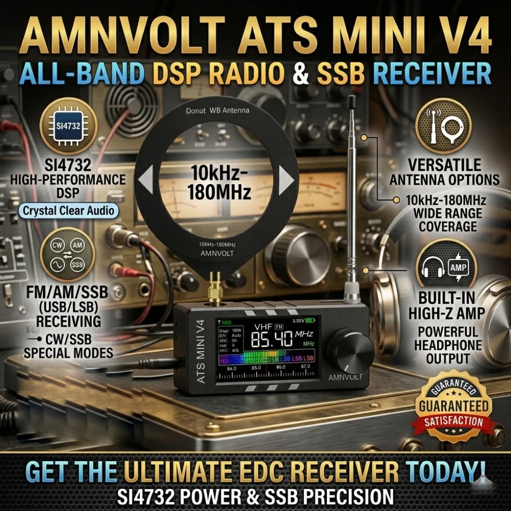 

Портативное радио AMNVOLT V4 DSP с приемником SI4732, полнодиапазонное (FM AM SSB LSB USB), поддержка частот 10 кГц-180 МГц, с телескопической антенной для использования на улице