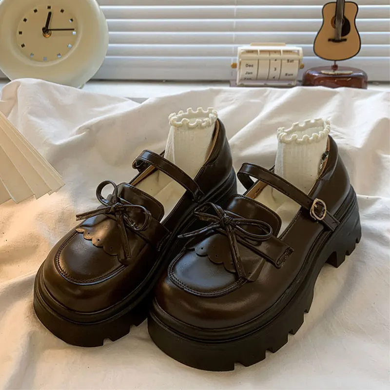 Women Shoes Autumn Bow-Knot Female Footwear Oxfords Clogs Platform Fall Butterfly Dress New Leather Creepers Mary Janes image 5