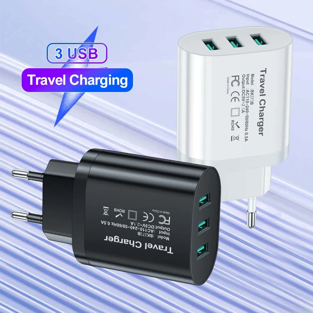 3-Port-USB-Mobil-Reiseladegerät für iPhone, Samsung, Xiaomi, EU/US/UK-Stecker, universeller Ladeadapter