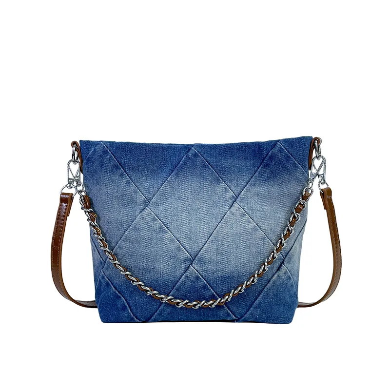 Borse a tracolla Casual da donna 2023 nuova borsa a secchiello in Denim borsa a tracolla a catena di moda Casual semplice borsa ascellare per le donne