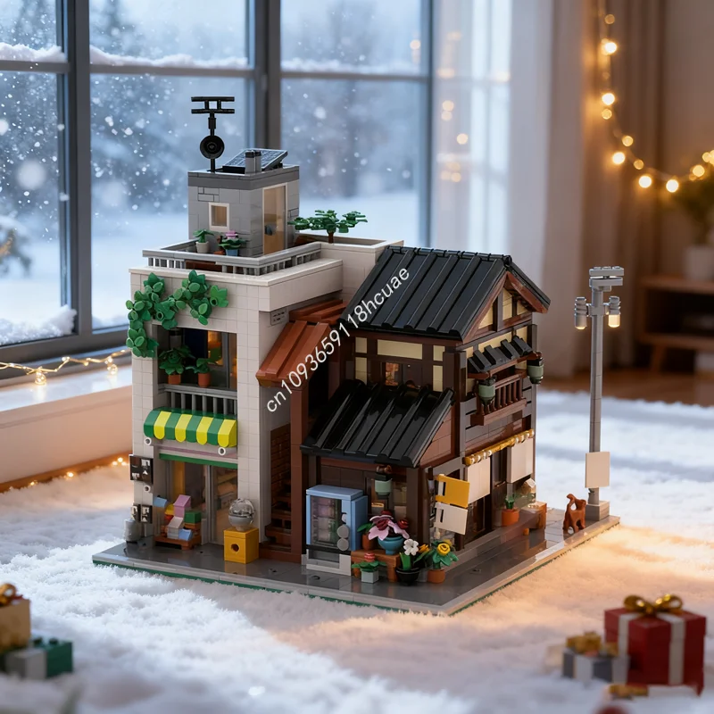 

2482 шт. MOC чайный магазин, круглосуточный магазин, модульная модель, строительные блоки, сборка, креативная идея, Рождественский подарок, детская игрушка на день рождения