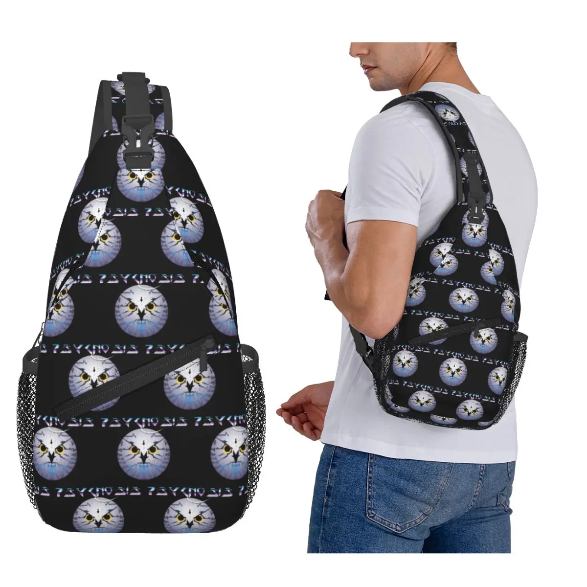 

Amiga Psygnosis Owl Chest Bag Men Sling Crossbody Backpack Chest Bag Traveling Hiking Daypack Shoulder Bag