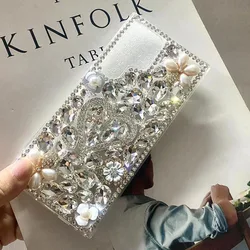 Luxury Diamond Love Heart Case For Samsung S26 S25 S24 S23 S22 S21 Ultra A52 A5 A53 A71 Rhinestone Pearl Flowers Crystal Cover