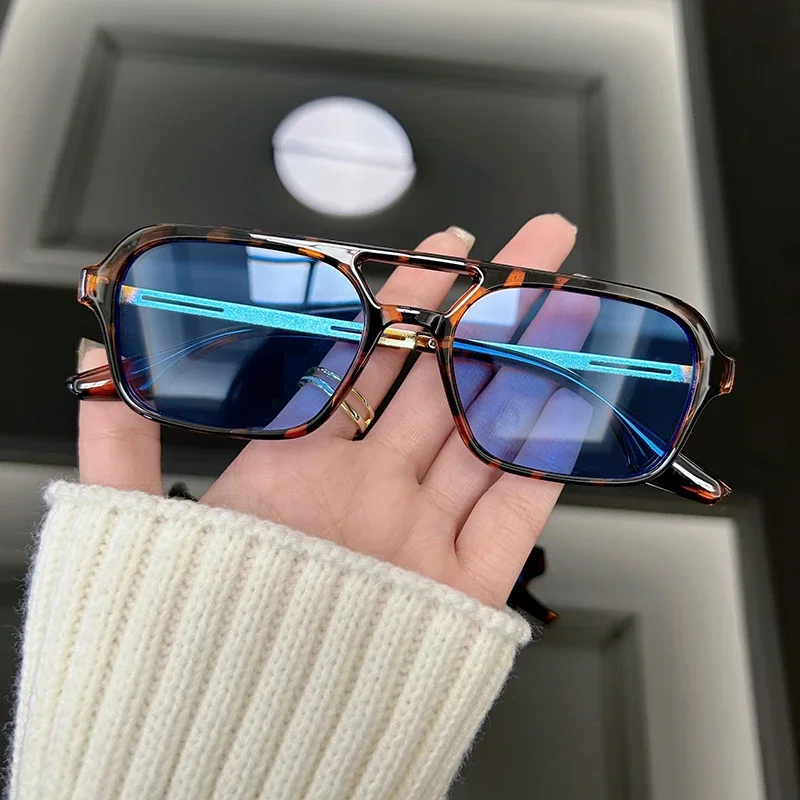 Square Vintage Sunglasses Women Brand Designer Leopard Sun Glasses Female Fashion Ocean Color Small Frame Oculos De Sol