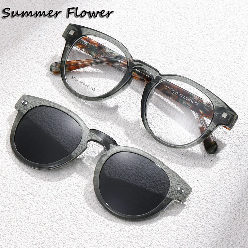 

Round Clip On Sunglasses Optical Frame Women Prescription Glasses Acetate Fashion Design Magnetic Eyewear for Recipe Lenses