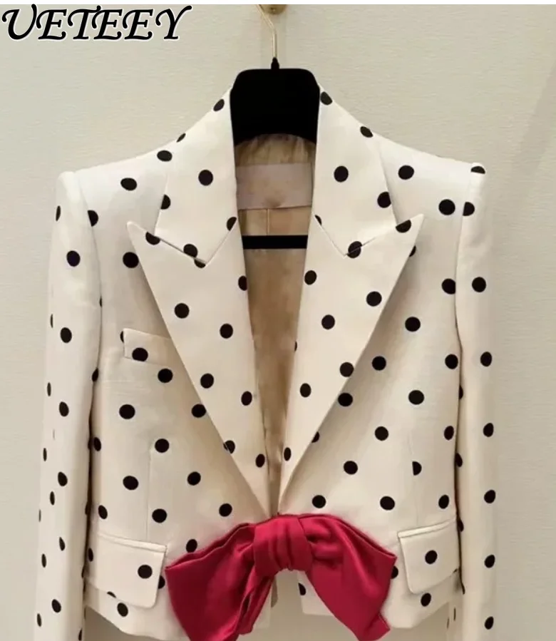 Manteau Blazer Chic à pois pour femmes, Style français, Niche haut de gamme, Unique, nœud papillon, mode, veste de costume courte polyvalente