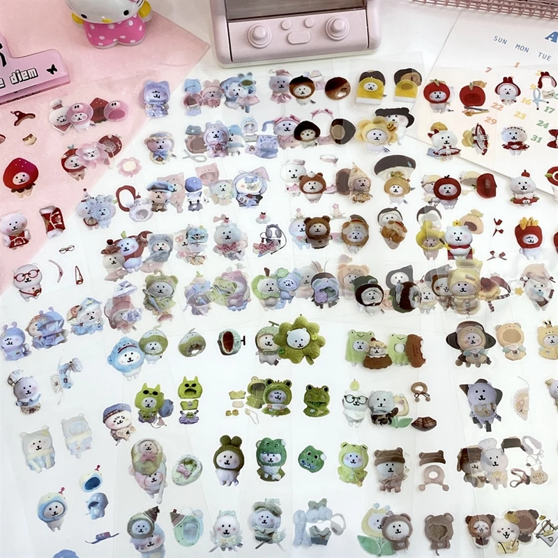 12pcs Set Cute Bear Transparent Sticker for Phone Camera Luggage Journal Sticker Kawaii Decoration Sticker Gift