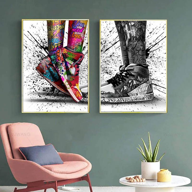 

Modern Pop Culture Street Art Inspirational Canvas Wall Picture Sports Shoes Graffiti Painting Wall Art Living Room Home Decor