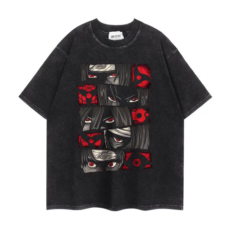 

BANDAI 2025 Fashion New Naruto Naruto Heavy Washed Old Retro Short-sleeved T-shirt Trendy Brand American Oversize Top
