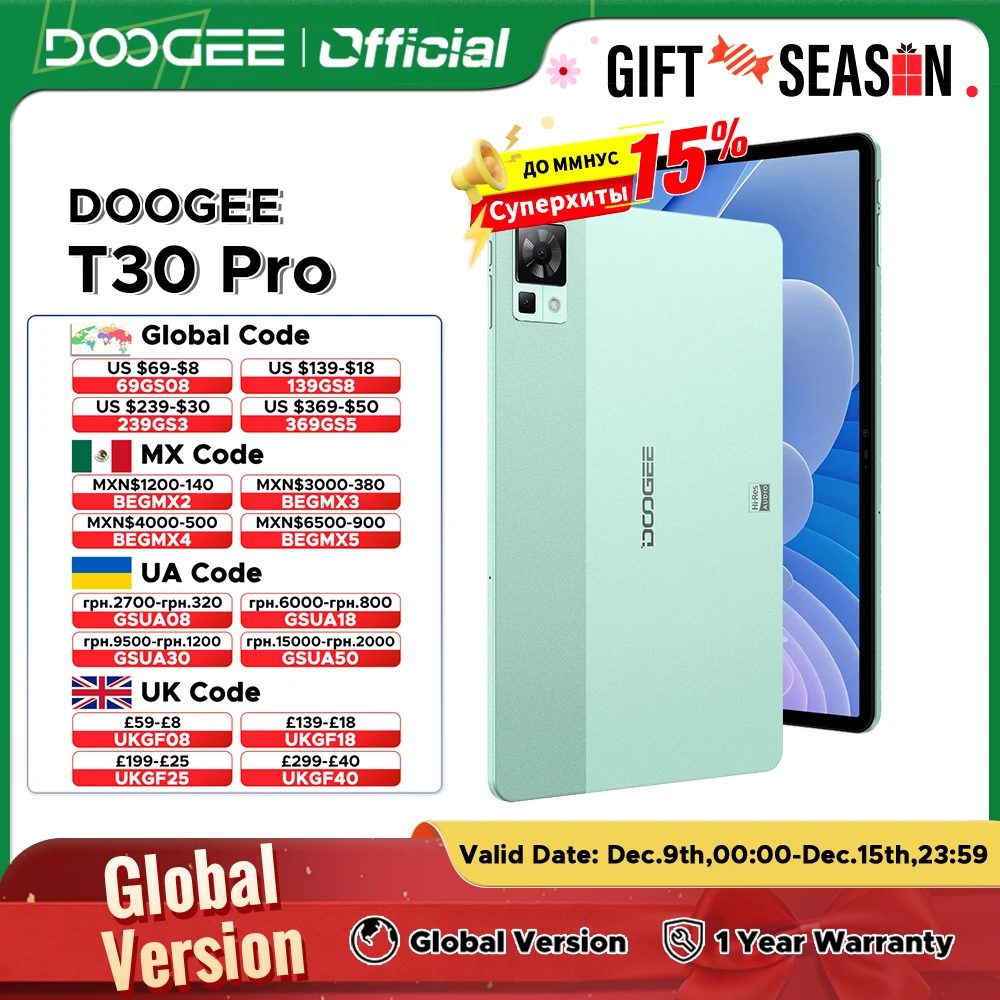 Venta de liquidación, tableta DOOGEE T30 Pro, 8GB, 256GB, Helio G99, pantalla de 11 \'\'y 2,5 K, altavoz cuádruple certificado SÜD, cámara de 20MP,