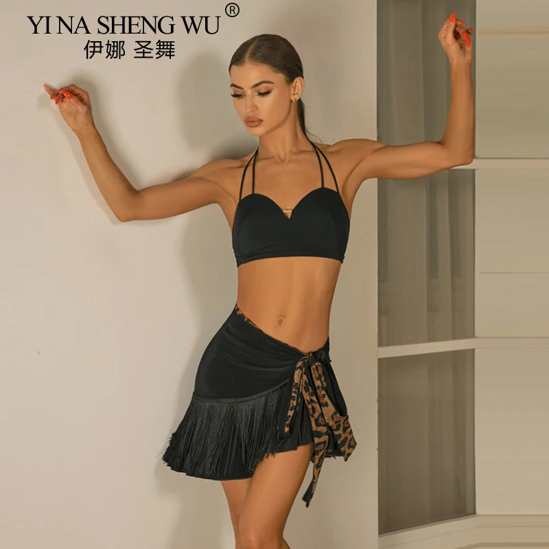 New Women'S Chacha Latin Dance Costume Adults Backless Latin Top Tie up Skirt Female Performance Dance Clothing SL12784