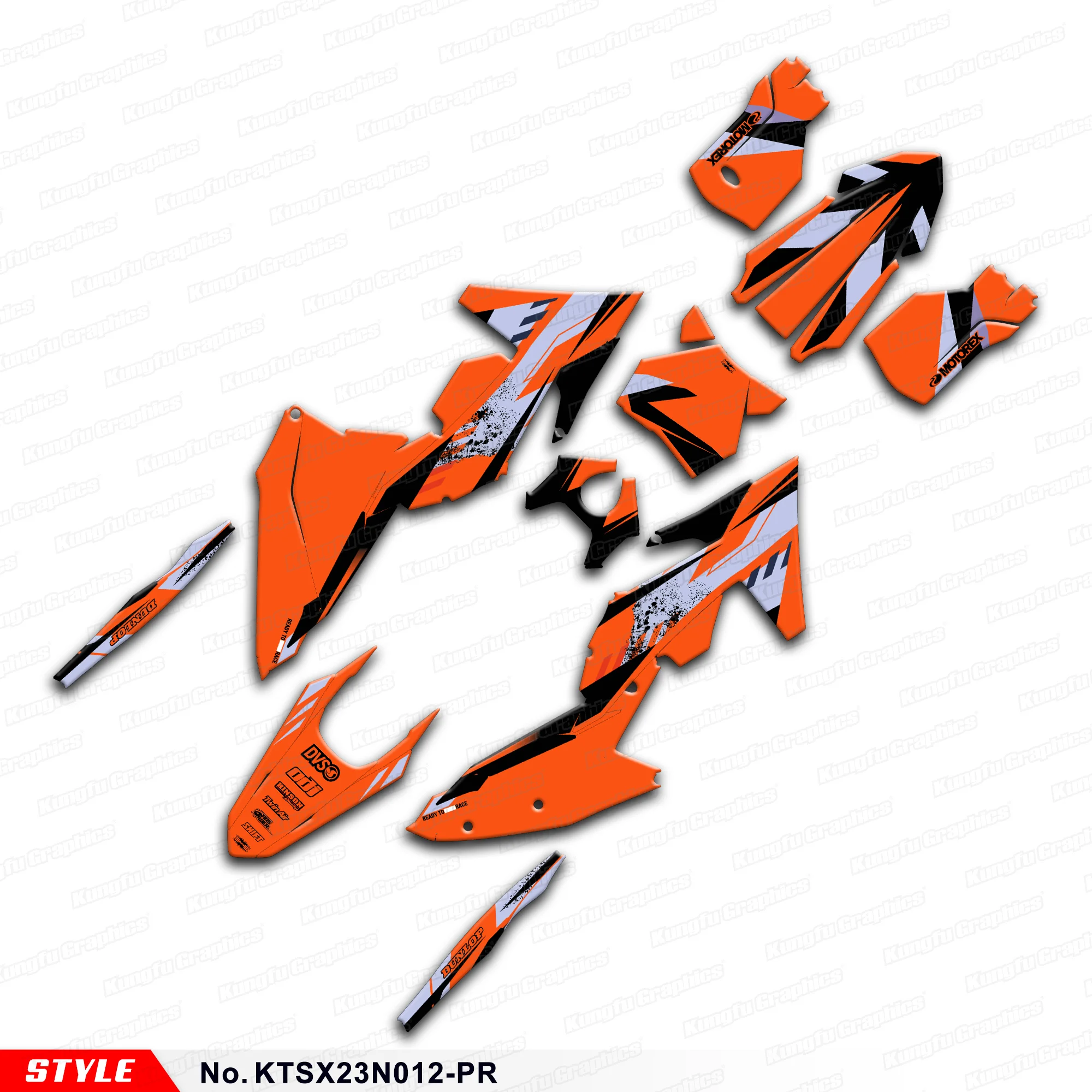 

Aftermarket Custom Graphics MX Decals for KTM EXC EXC-F XC-W XCF-W SX SXF 2023 2024, KTSX23N012-PR