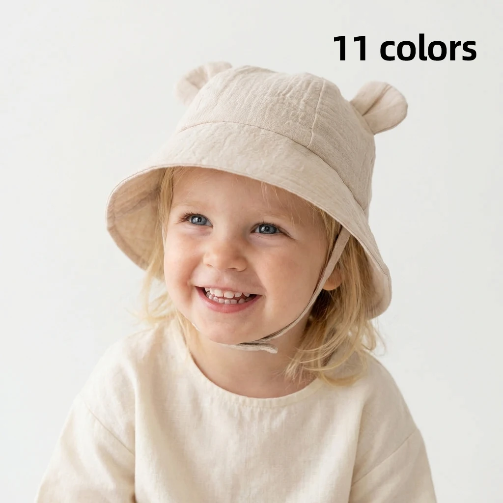 

INS Summer Baby Solid Color Gauze Basin Hat New Rabbit Ear Fisherman Hat for Kids Sun Hat