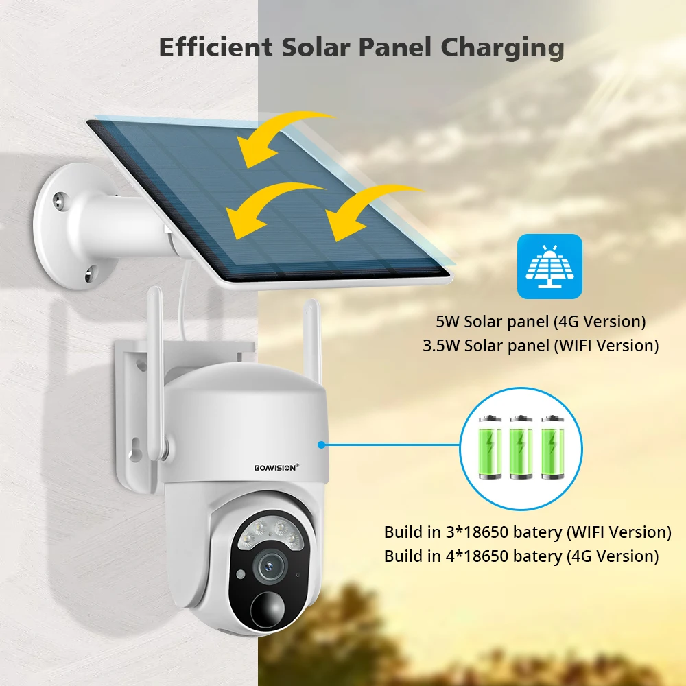 5MP 4G SIM Card Solar Panel Camera Rechargeable Battery PTZ Outdoor PIR Motion Detection 2-Way Audio 3MP Wifi Security Camera