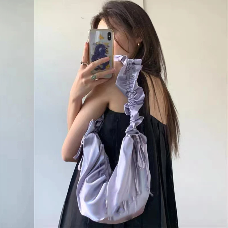 Fashion Cloth Bags For Women Handbags And Purses Luxury Designer Satin Pleated Shoulder Straps Decoratiion 2023 New In Small Bag