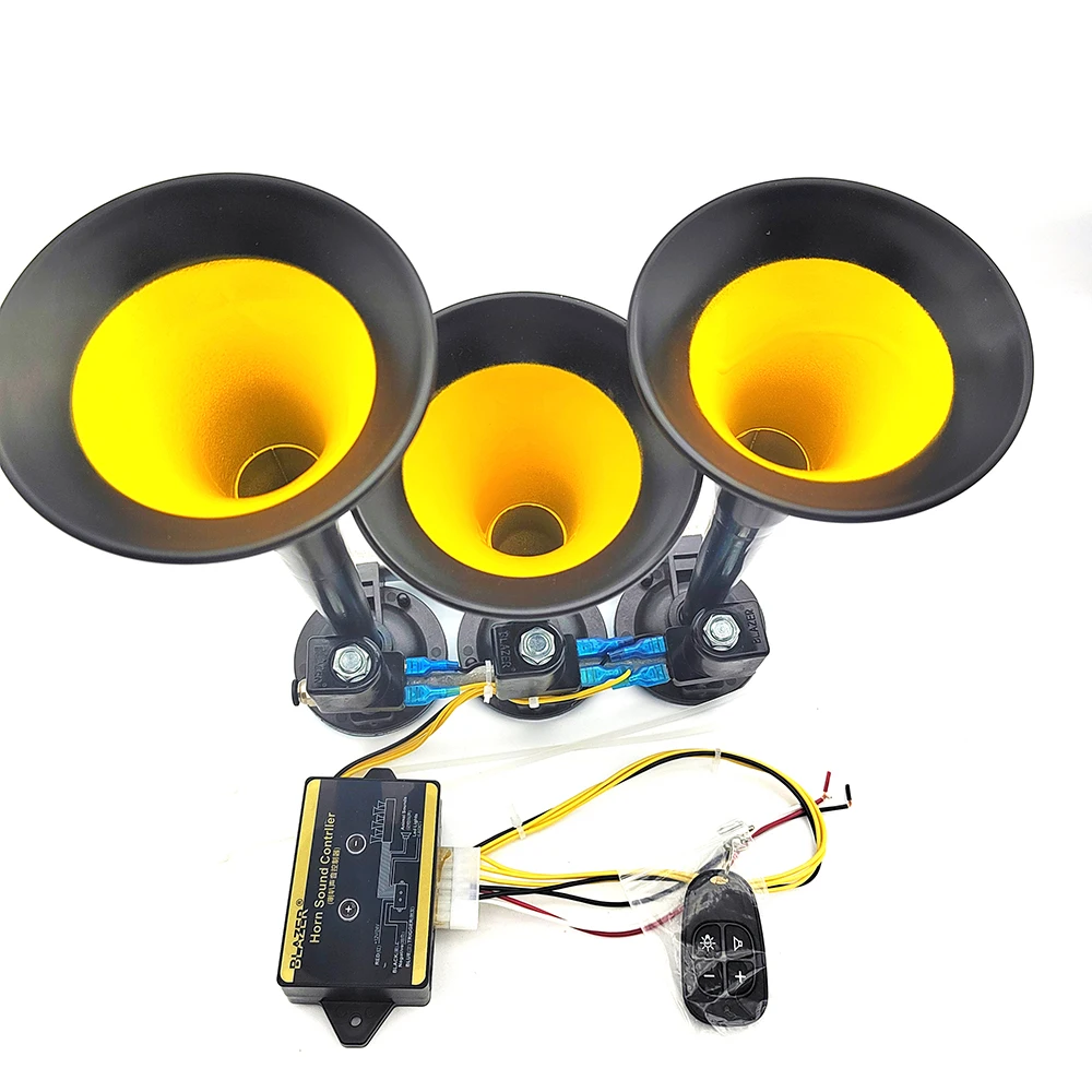 

Светодиодный воздушный звуковой сигнал 125 дБ, 24 В/12 В, 15-тональный, 3-трубный для грузового поездного прицепа, громкий электрический звуковой сигнал с электромагнитным клапаном и громкой сиреной динамика