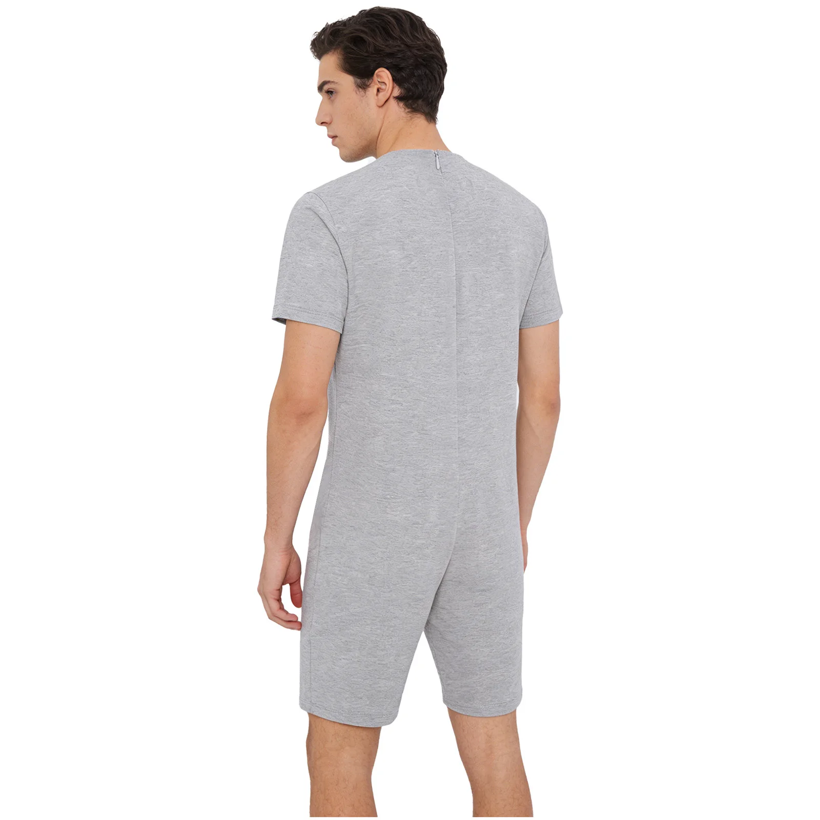 Unisex Adults Special Needs Jumpsuit Adaptive Anti Strip Romper with Short Sleeve Crew Neck And Back Zipper for Elderly Patients