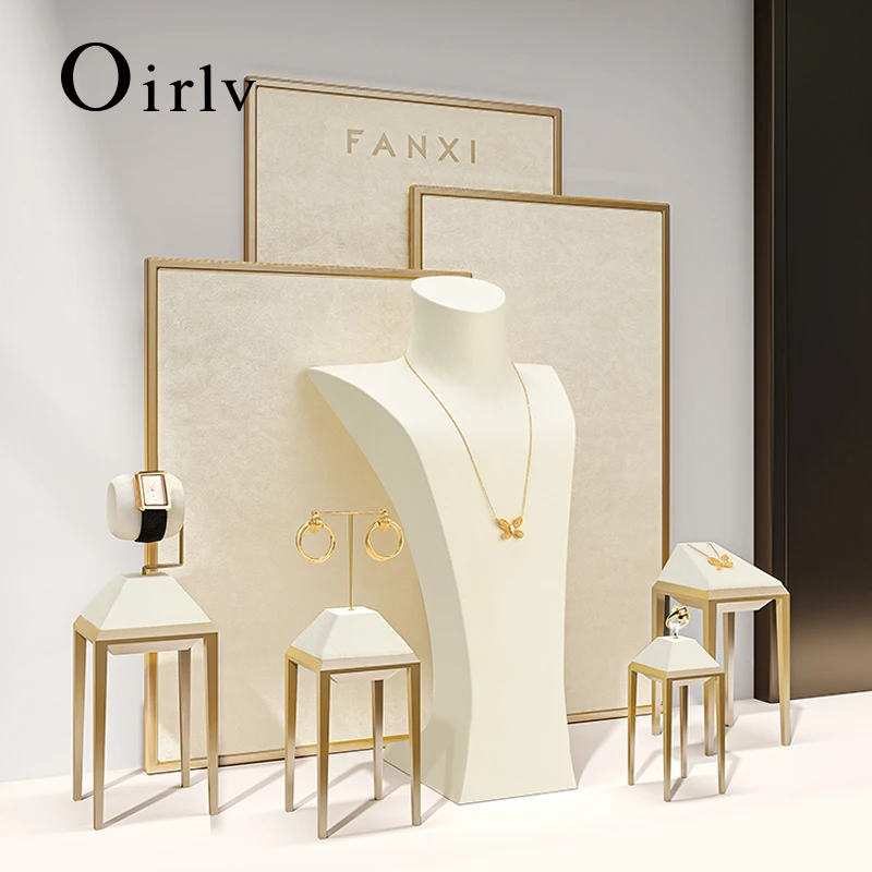 Oirlv High-End Jewelry Display Stands Microfiber Brushed Metal Watches Necklaces Rings Earrings and Jewelry Display Props