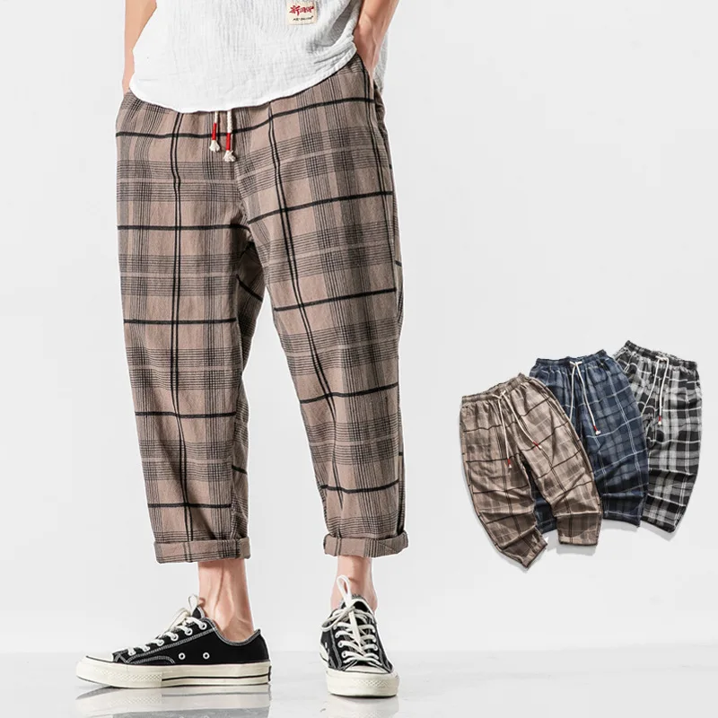 

Men's Harem Pants Spring Summer New Japanese Large Plaid Loose Washed Chinese Style Casual Pants Streetwear Pants