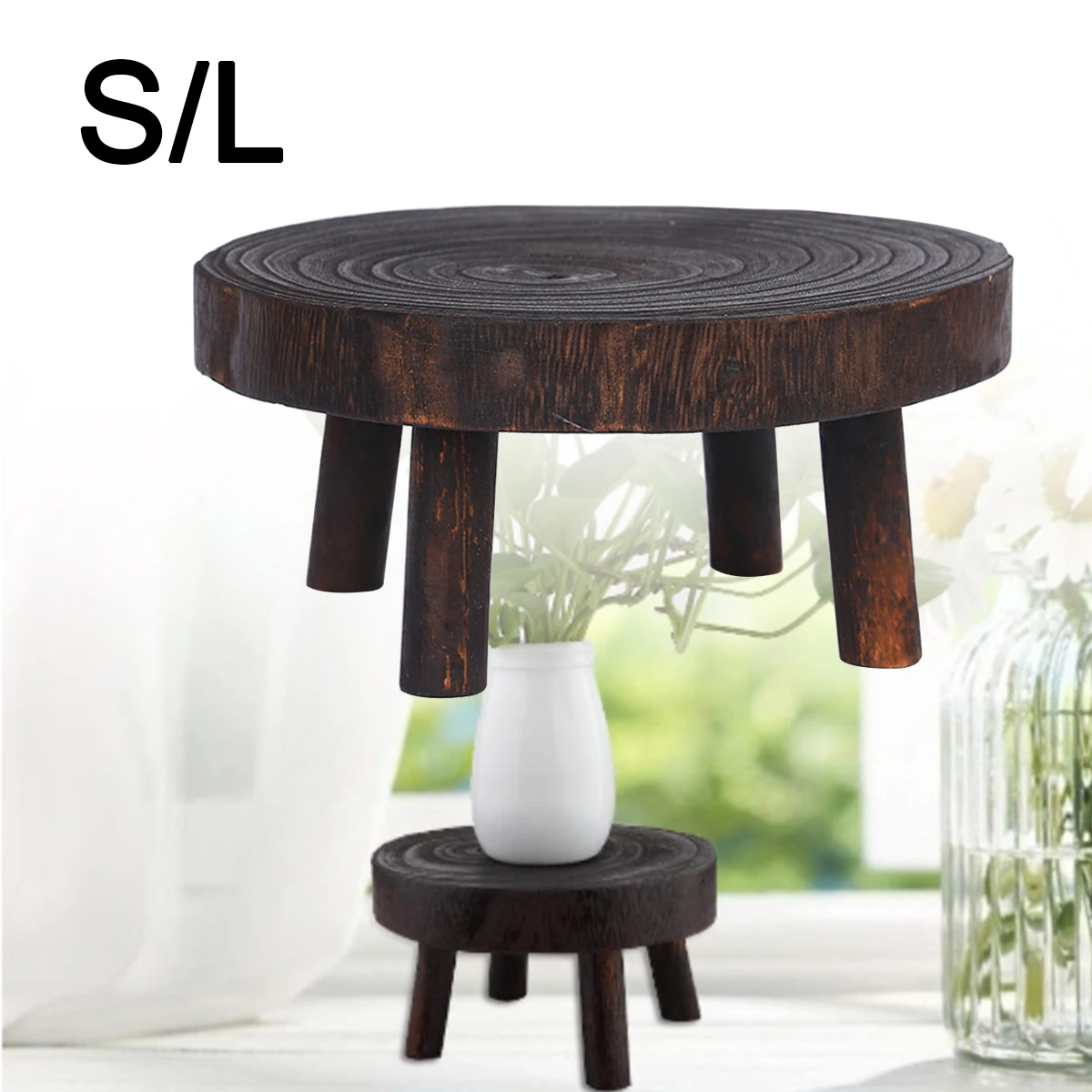 

Popular Wooden Plant Stand Planter Holder Plant Pot Riser Holder Rustic Round Flower Pot Stool for Indoor Patio Table Home Decor