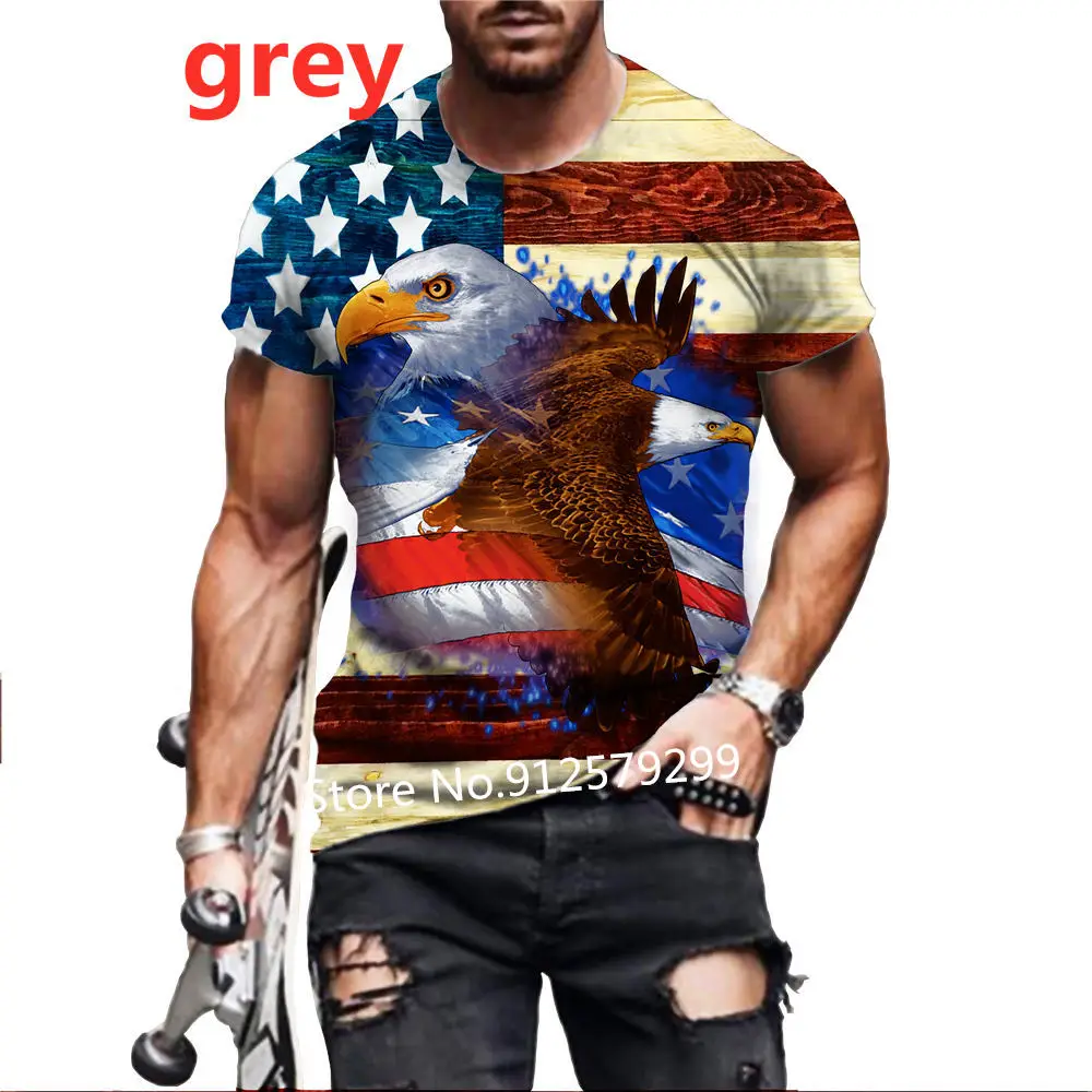 2024 Summer American Flag Eagle 3D Print T Shirt Men\'s O Neck Short Sleeve Animal Funny Usa Graphic Male Tee Tops