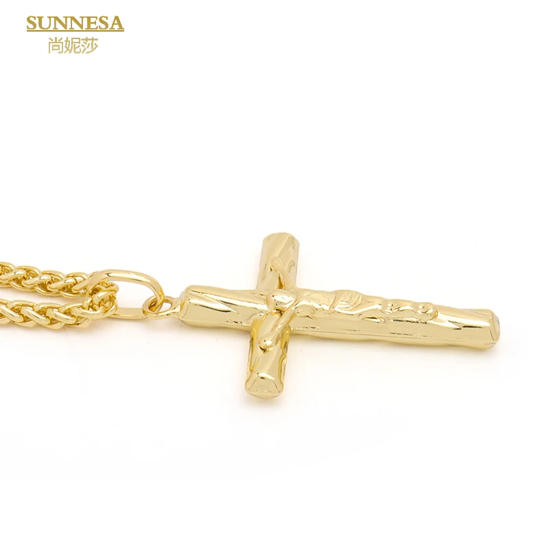 SUNNESA Fashion 18k Gold Plated Cross Pendant Necklace Classic Chain Necklaces Jewelry for Women Christian Gifts