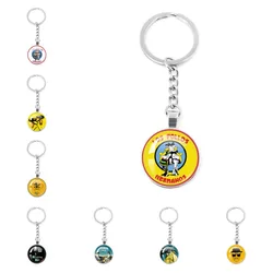 American TV Show Breaking Bad Los Pollos Hermanos Long Chain Keychain Glass Round Dome Cabochon Keyring For Women Men Gift