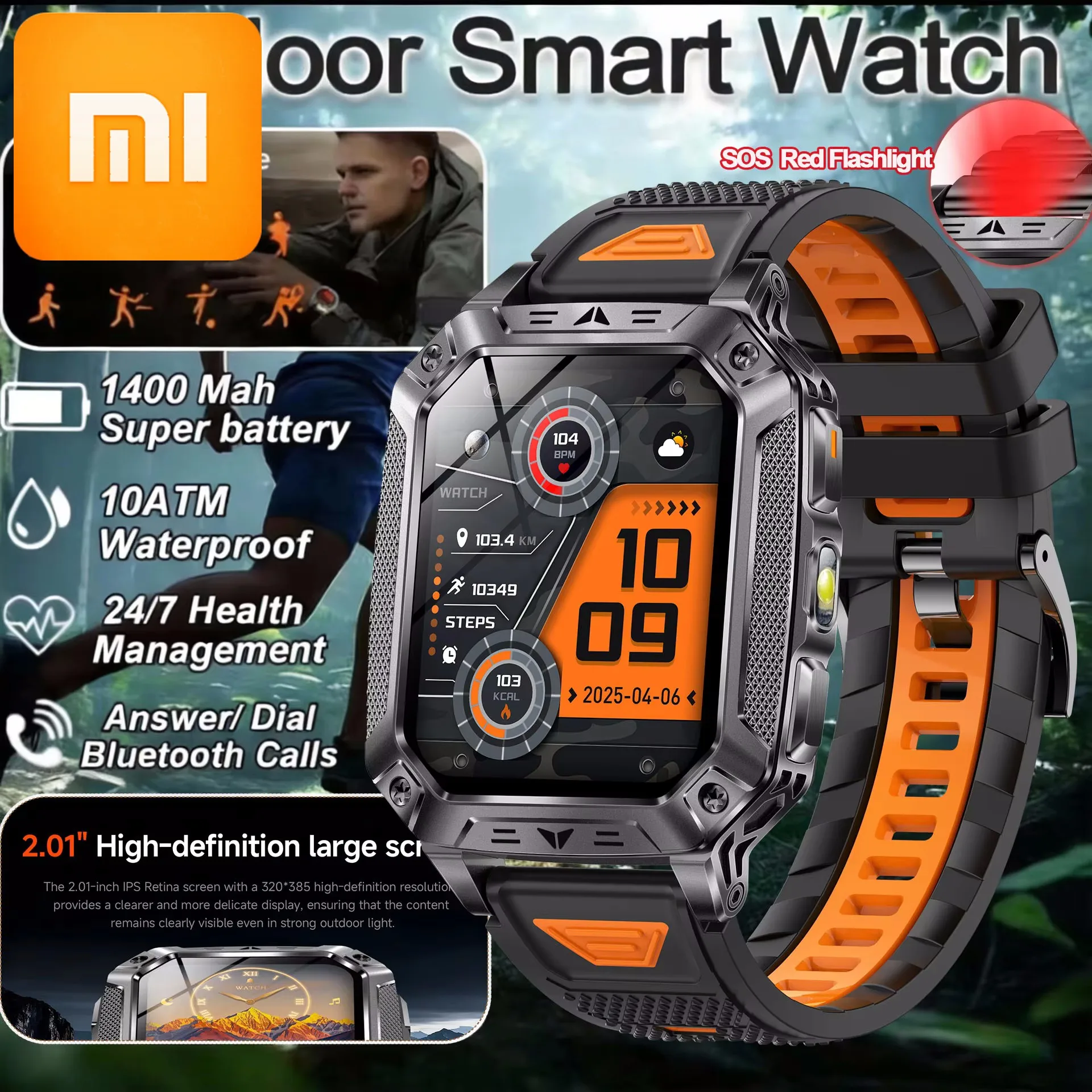 

Умные часы XIAOMI с аккумулятором большой емкости 1400 мАч, для мужчин, для активного отдыха, с функцией SOS, фонариком, защитой IP68, трекером фитнеса и возможностью звонков