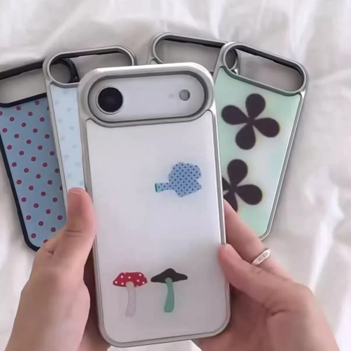 Чехол для телефона Clmj Cartoon Mushroom для iPhone 17, 17e, 16e, 16, 15, 14, 13, 12, 11, Air, Pro, Max, X, XR, XSMAX, 8, 7 Plus — роскошный, прозрачный, мягкий