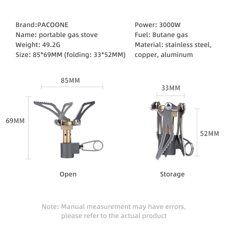 PACOONE Portable Mini Gas Stove Integrated Folding Furnace Head Ultra Light Outdoor Camping Picnic Barbecue Stove 3000W