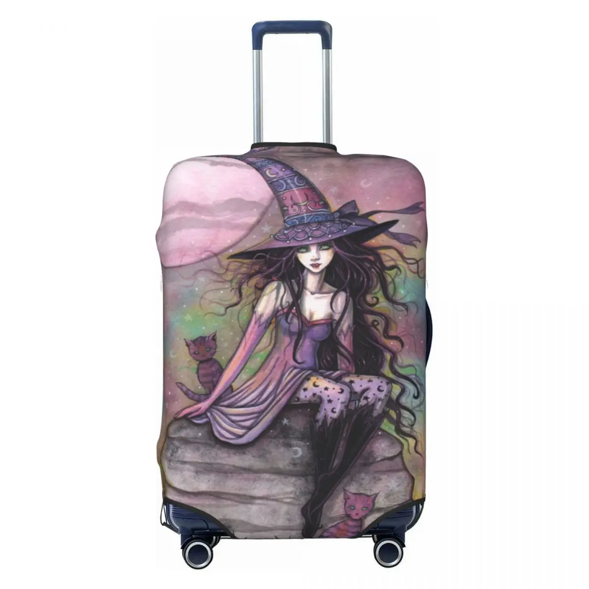 Custom Enchanted Twilight Witch Cat Fantasy Art Luggage Cover Fashion Halloween Suitcase Protector Covers Suit For 18-32 inch