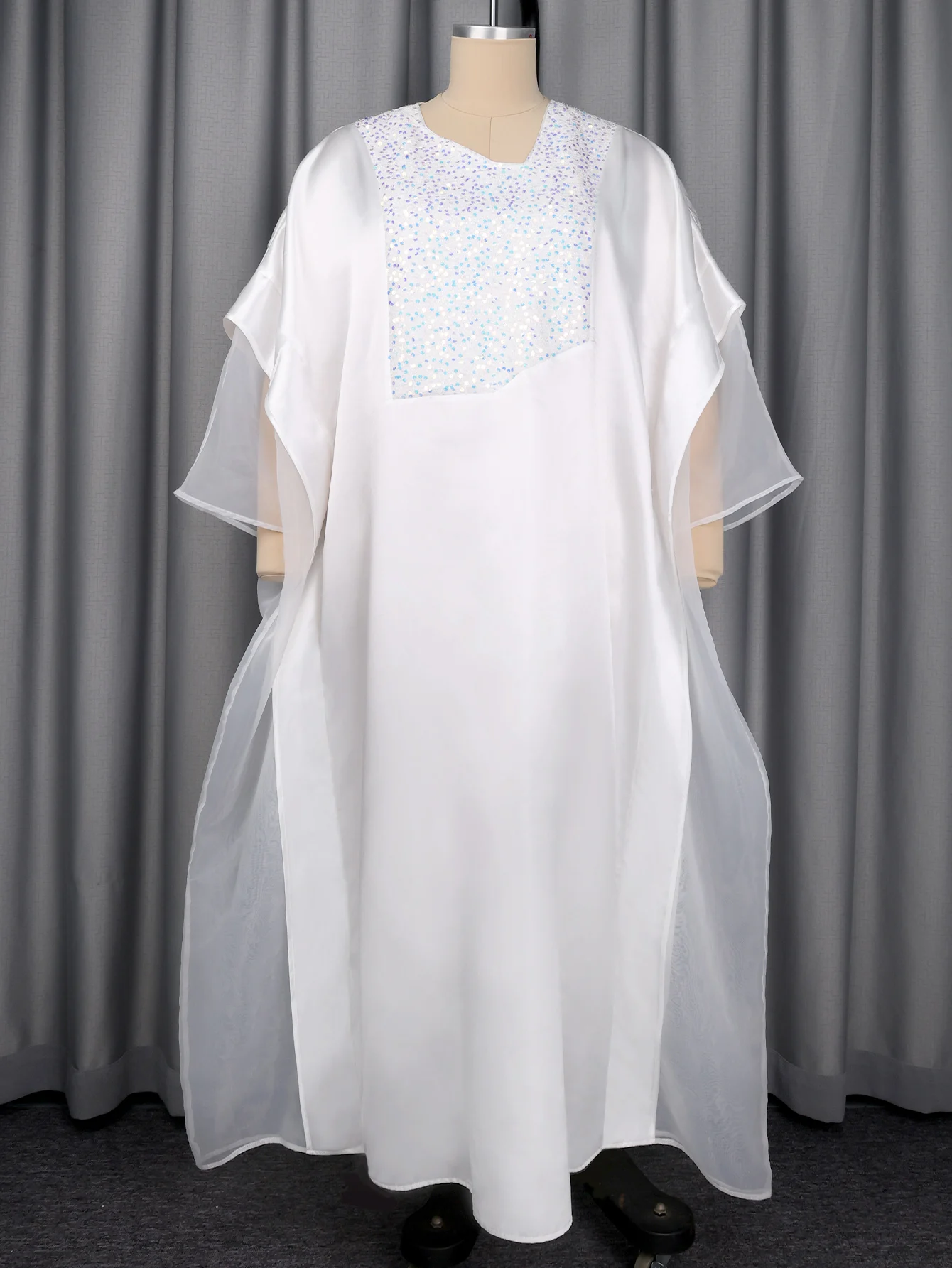 Women White Shiny Bubu Dresses Beading Mesh Patchwork African Boubou Kaftan Church Traditional Women White Shiny Bubu Dresses Beading Mesh Patchwork African Boubou Kaftan Church Traditional