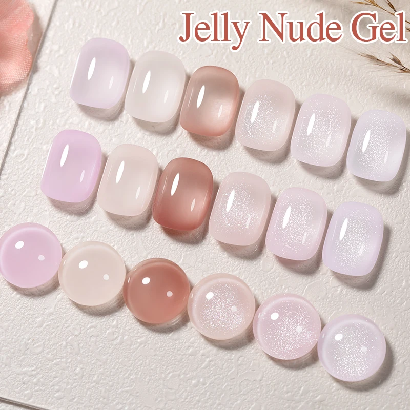 PUENTE 7.5ML Translucent Milky Pink Jelly Nude Gel Nail Polish Glossy Shimmer Glass Jelly Nail Gel Soak Off UV Nail Art Varnish