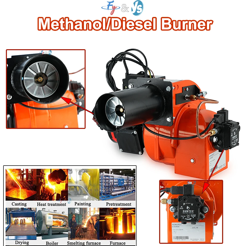 

Industrial Diesel Burner with Dual Voltage 220-380V,Programmable Controller Fast Ignition Low Noise for Boiler Heating & Melting