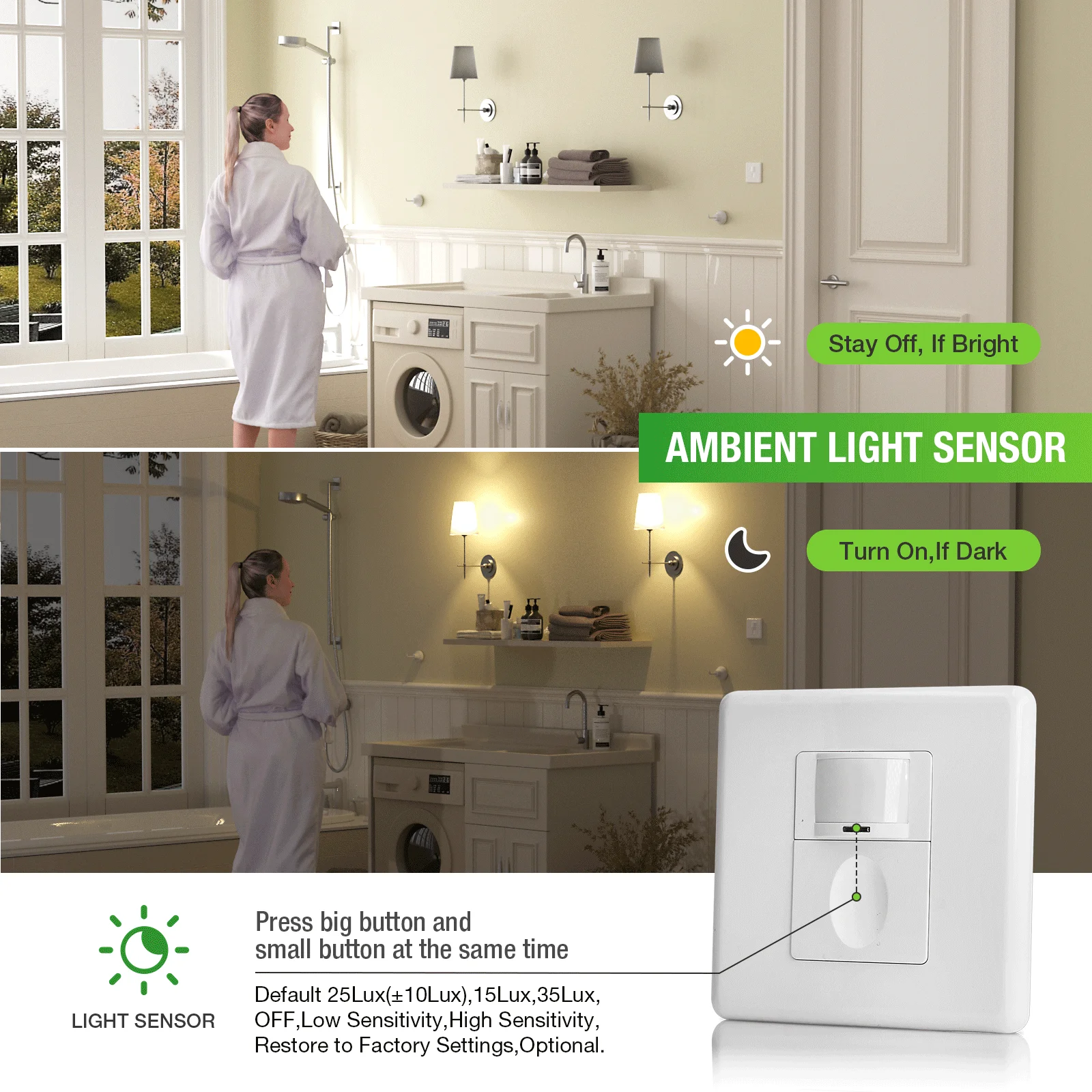 モーションセンサースイッチ、占有センサー/空席センサー/オン/オフスイッチ付き、Pirモーションセンサーライトスイッチ(中性線が必要)