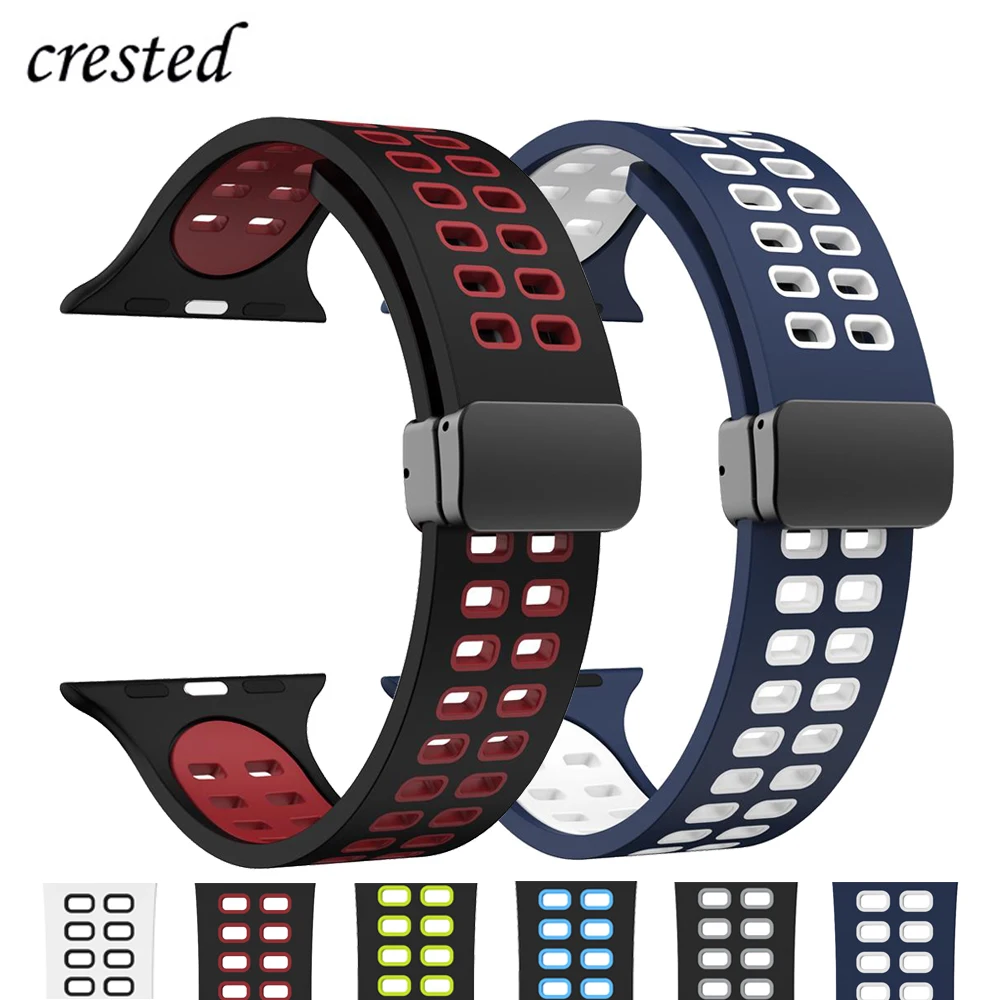 

Strap For Apple Watch ultra 2 band 49mm 45mm 44mm 41mm 40mm 38mm Magnetic buckle Silicone Bracelet iWatch series 9 8 7 6 5 3 se