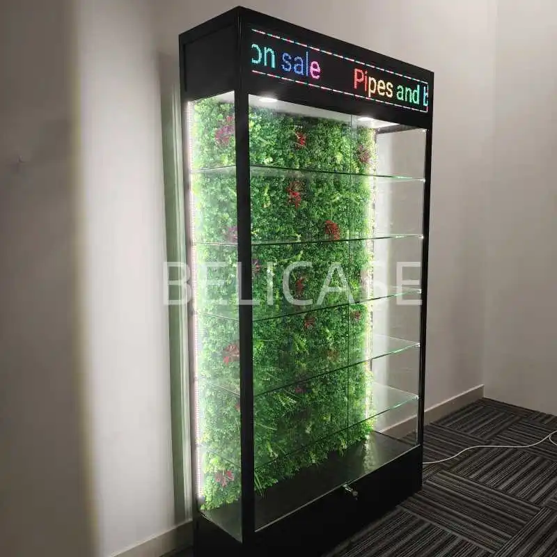 

2025customized.Boutique Cabinet Grass Decoration Store Smoke Shop Wall Showcase Stand Glass Display Cabin