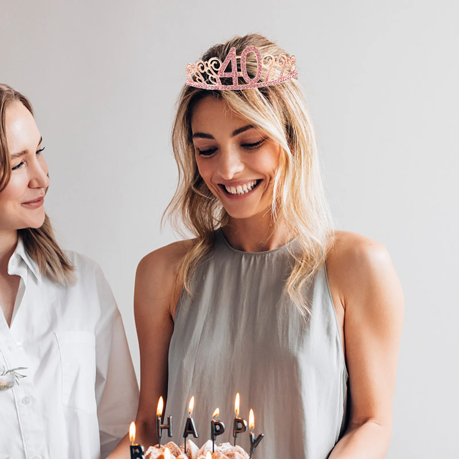 Crystal Rhinestone Tiara Crown with 40 Design Rose Gold Alloy Hair Comb for Women 40Th Birthday Party Princess