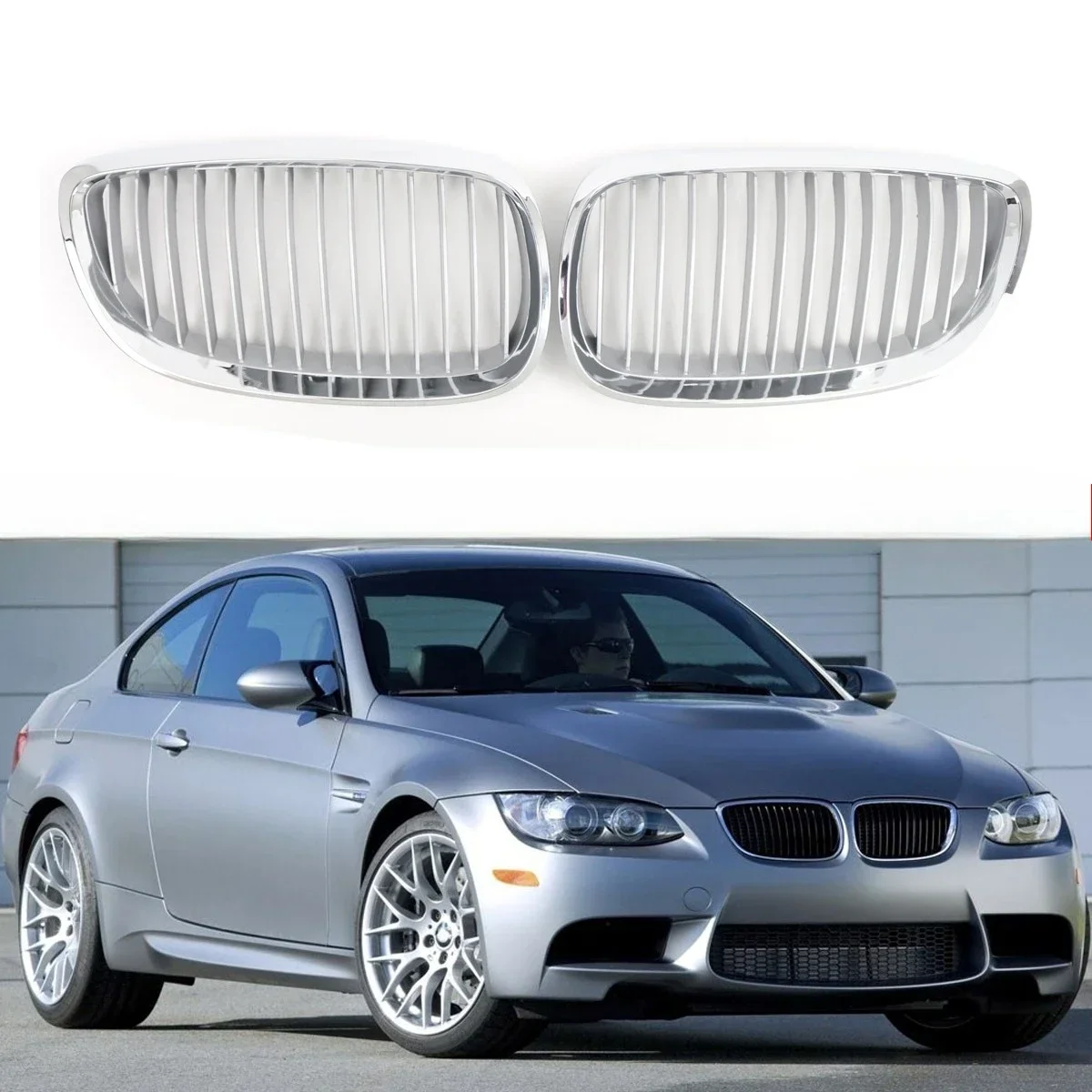 

Подходит для BMW E92 E93 3 серии Coupe Cabriolet 2006-2009, передний бампер автомобиля, решетка для почек, хром, серебристый