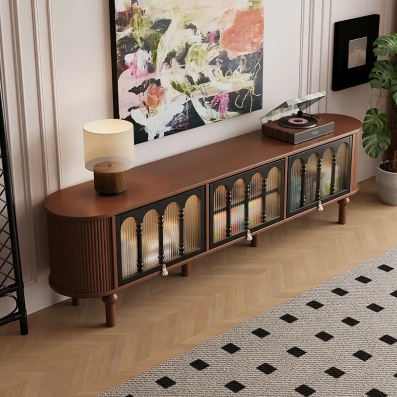 French retro solid wood TV cabinet, living room 2025 new American floorcabinet, antique storage and storageintegrated cabine