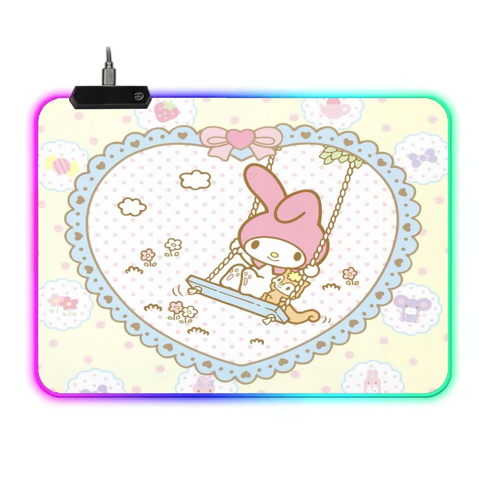 Cute My M-Melody Mousepad RGB Small Size Gaming Mouse Pad With LED Light Desk Mat Super Smooth Non-slip Rubber Bottom