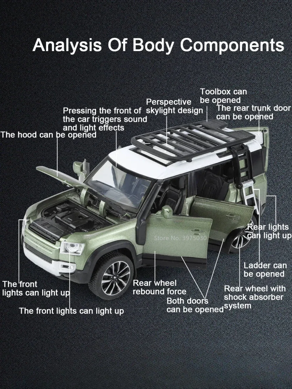 1:32 Land Rover Defender Alloy Diecast Car Model Scale Toy Off Road Vehicle with Sound Light Pull Back Collection Gift for Child