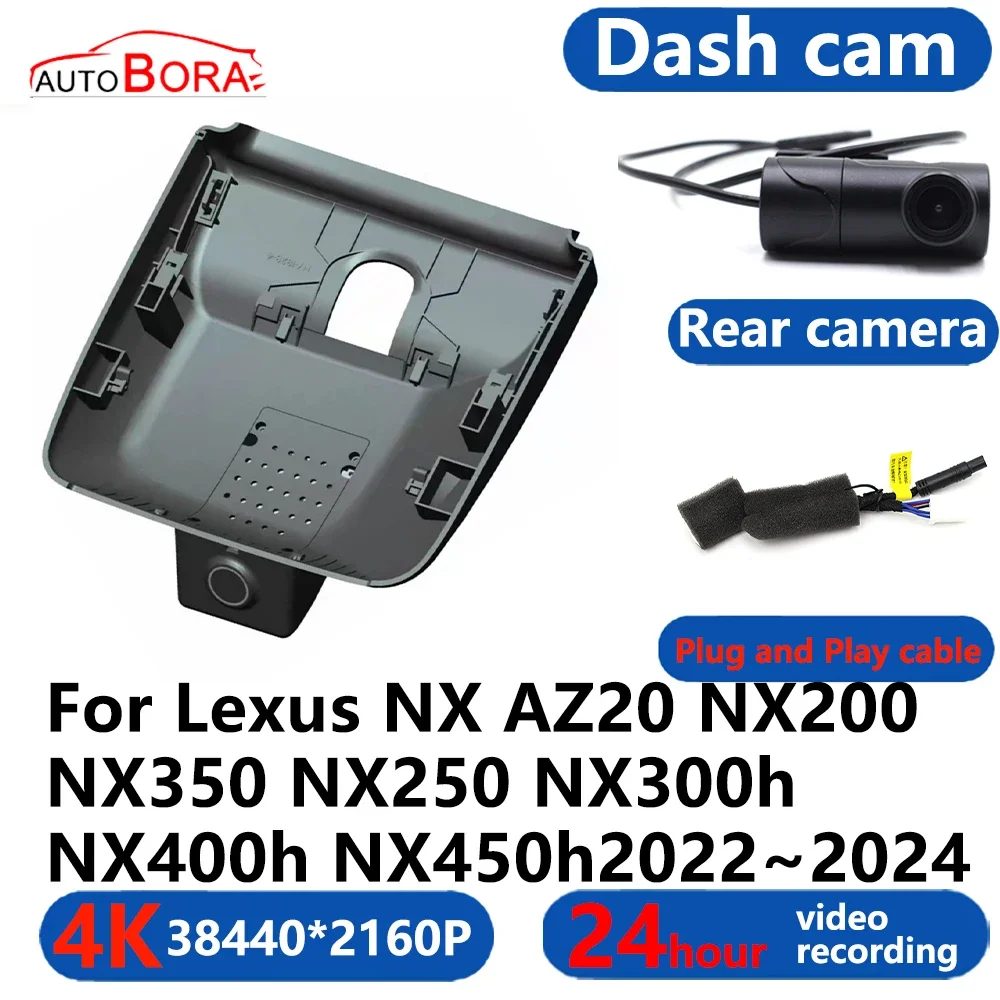 AutoBora 4K Wifi 3840*2160 wideorejestrator samochodowy kamera kamera na deskę rozdzielczą 24H wideo dla Lexus NX AZ20 NX200 NX350 NX250 NX300h NX400h NX450h 2022 ~ 2024