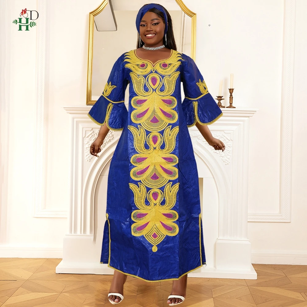 H&D African Clothes Embroidery Bazin For Women Tradition Dress Wedding Party Dress Ankara Robes Trads Wears African Clothes 2024